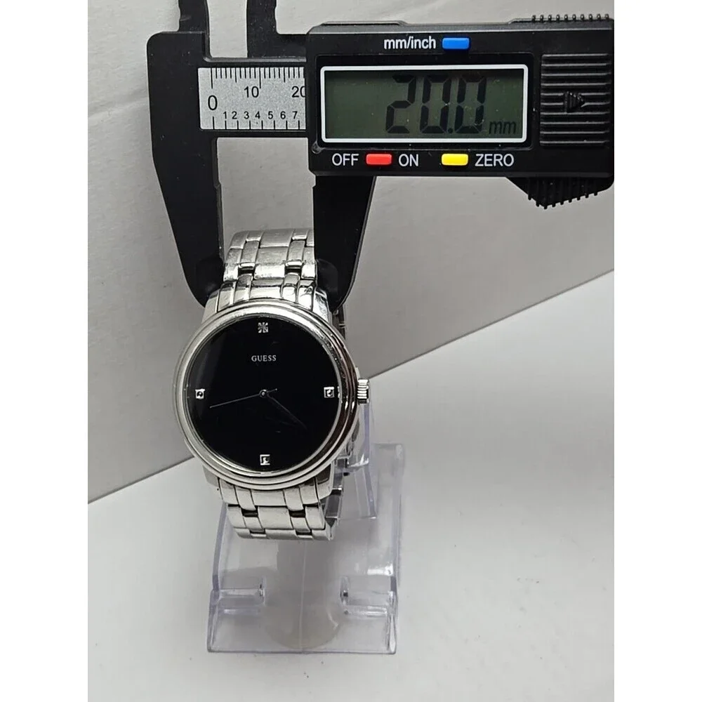 Mens Guess 39mm Stainless Steel Black Dial Quartz Watch G10181G New Battery